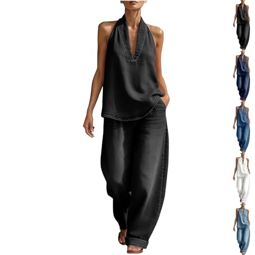 Women's Fashion Halter Denim Sets, Halter Neck Top and High