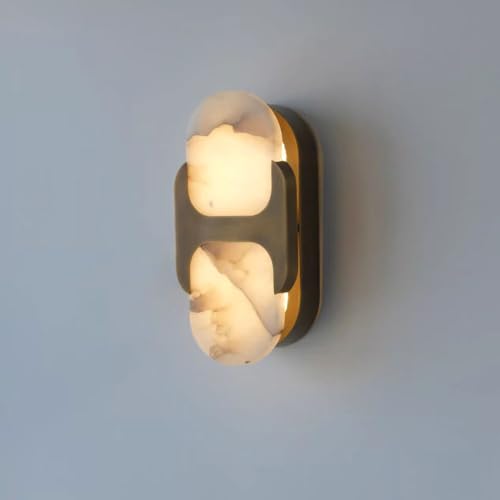 JISHUBO G9 Base Marble Lampshade Wall Light, Modern Industrial Style Metal Wall Lamp, Hardwired Indoor Wall Sconce, Dining Room Bedroom Living Room Wall Mounted Lighting Fixtures