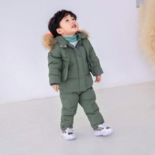 WISREMT Boys Girls Snowsuit 2 Pieces Hooded Down Jacket and Bib Pants Sets Toddler Kids Ski Suits Winter Outfits 2-9T3