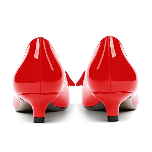 WAYDERNS Women's Slip On Patent Pointed Toe Bow Decoration Kitten Low Heel Pumps Shoes 1.5 Inch4