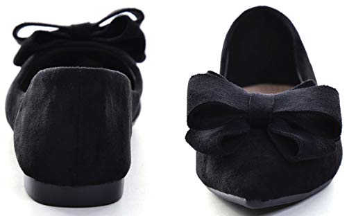 Sailing Lu Bow-Knot Ballet Flats Womens Pointy Toe Flat Shoes Suede Dress Shoes Wear To Work Slip On Moccasins Black Size 9 #TOP2