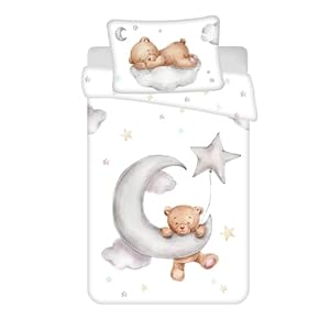 Jerry Fabrics Baby Bettwäsche mit Teddy auf Wolke 100×135 cm 100% Baumwolle