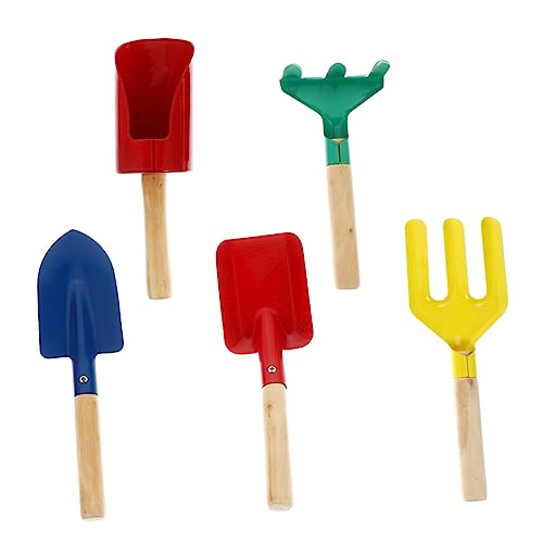ERINGOGO Set Attrezzi Da Giardinaggio Per Bambini 5 Pezzi , Rastrello e Cazzuola in Metallo Manico in Legno Durevole Per Gioco e Piantagione in Giardino e Spiaggia