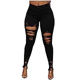 FunAloe Damen Skinny Jeans Zerrissen Jeans Denim Bleistift Hosen Skinny Denim Hose Lange Hüftjeans Röhrenjeans Bleistift Hosen Legging Rissen Löcher Mit Hoher Taille Dehnbar Lässig Jeans Hosen