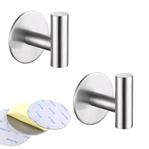 GULINO Colgadores Adhesivos Resistentes 2 Piezas, Acero Inoxidable, Colgador toalla baño adhesivo, Sin Taladro, Gancho Adhesivo pared, colgador baño y cocina, percha baño, soporte toallas (Plateado)