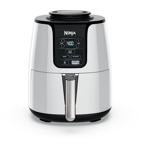 Ninja 4QT Air Fryer with Crisper Plate & Dehydrator Function – Fast, Even Cooking with Low-Fat Results, 4 Cooking Functions, Dishwasher Safe Parts, Ideal for Small Households (White)