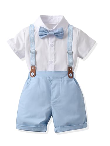 Image of Boys Summer Formal Outfit Set - Gentleman Baby Boy Outfit Toddler Suit Short Sleeve Bow Tie Shirt Pants