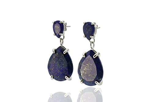 Boucles d'oreilles lapis argent sterling pierres gemmes poire