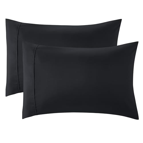 Bedsure Microfibre Pillowcase 50 x 75 cm – Set of 2 Pillowcases 75 cm Breathable Soft Anti-Wrinkle, Black, without Zip, 2 Units