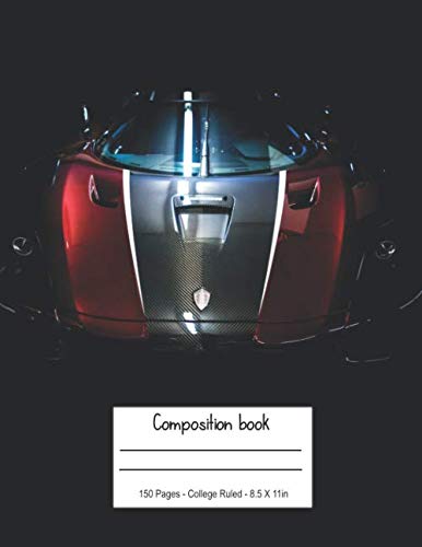 Composition Book: Cool Sports Car School Composition Writing Book. Large Size Blank College Lined Notebook with 150 Pages. For Fast Car Enthusiasts in Primary, Middle or Junior School.