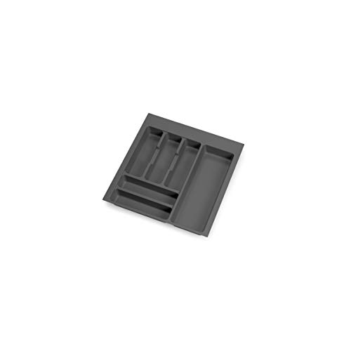 EMUCA - Organizador de Cubiertos, organizador cajón de cocina, cubertero 436x482mm, 6 compartimientos, módulo 50cm, Plástico, Gris Antracita