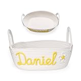 Lam Hub Fong Cesta de Almacenaje Personalizada con Nombre, Cesta Tejida de Algodón con Asas, Organizador Bordado para Bebé Pañales Juguetes Cosméticos Escritorio y Hogar (40*19*13cm)