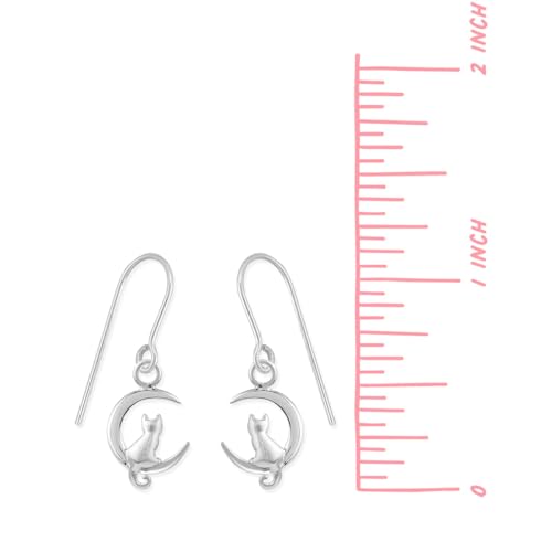 Boma Jewelry Sterling Silver Cat in the Crescent Moon Dangle Earrings 5