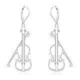 Sterling Silver Music Earrings - Violin/Clarinet/Trumpet /French Horn/Treble Clef/Saxophone/Harp Dangle Earrings Jewelry Gifts for Violinists/Clarinetist /Trumpeter/Horn player/Musician/Harpist (Violin)