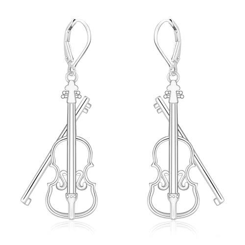 arete de plata de ley 925 – Violín/Clarinete/Trompeta/Cuerno Francés/Clef/Treble Treble/Saxofón/Arpa...