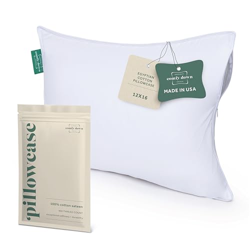 Image of ComfyDown Pillowcase for Toddler & Travel Pillows Breathable, 100% Cotton, 400 Thread Count, Zipper Closure - Made in USA - 12 inchx16 inch