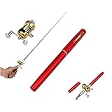 Pocket Size Fishing Rod, Aluminum Alloy Fishing Rod, Mini Fishing Rod Reel Combo, Telescopic 38inch Mini Fishing Pen, Portable Collapsible Telescopic Fishing Pole,for River, Reservoir (Red)