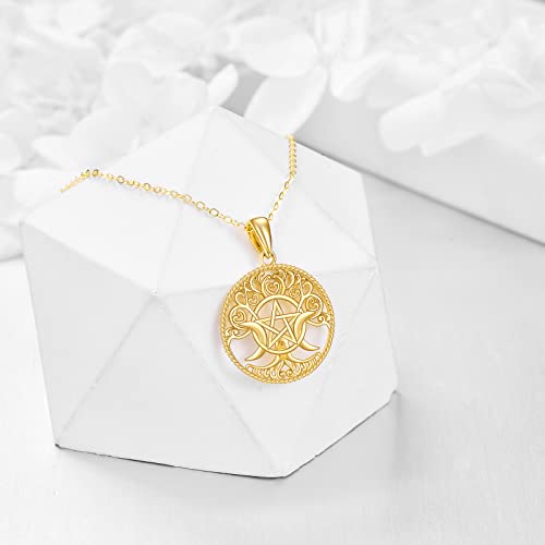 KECHO 14K Gold Pentagram Pentacle Necklace Triple Moon Goddess Pentacle Necklace for Women Real Yellow Gold Pagan Wiccan Magic Amulet Jewelry Gifts2