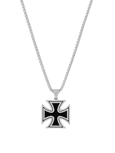 Image of Urban Tag Collection | Stainless Steel Pendant Chain Necklace For Men And Boys | Silver and Black Colour | Anniversary Birthday Gifts