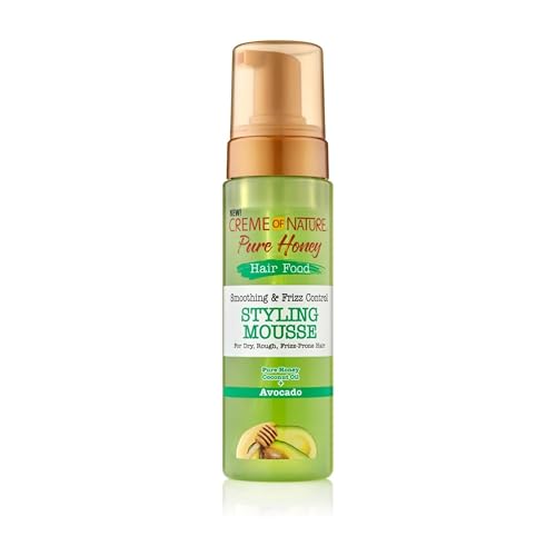 Creme of Nature, Pure Honey Hair Food Avocado, Mousse Modellante a Base di Olio di Avocado e Miele, Definisce i Ricci e Riduce Effetto Crespo, Trattamento per Capelli Ricci, Mossi e Crespi, 207ml