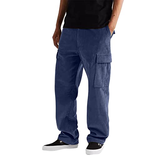 Corduroy Pants Men Baggy Casual Wide Leg Cargo Sweatpants Lightweight Pockets Fall Trousers Big and Tall Hiking Pantalones