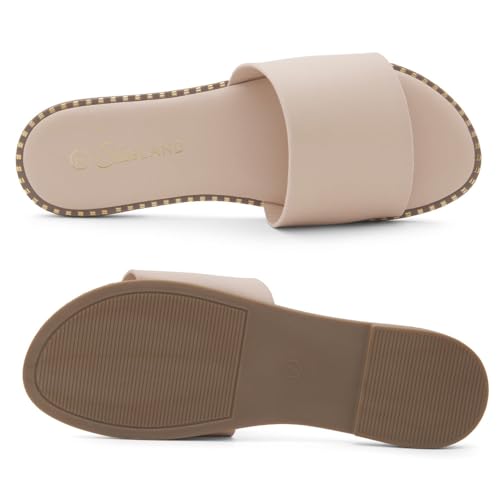 Image of Shoe Land Flat Sandals for Women - Slip-On Slides with Cushioned Footbed | Comfortable Dressy & Casual Open Toe Summer Sandals for Beach, Travel & Everyday Wear