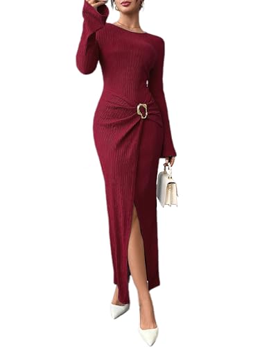 BARASA Fall Long Sleeve Dress with Ring Buckle Detail