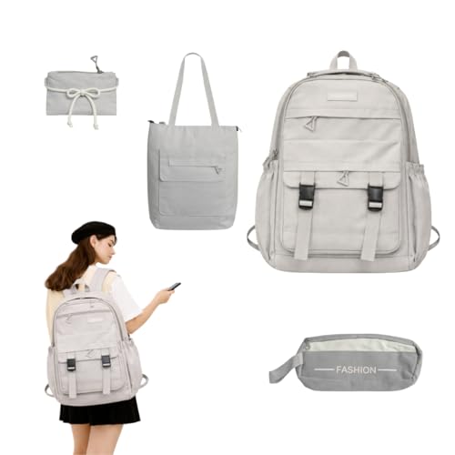 Conjunto Mochila Juvenil 4 Peças para Escola Trabalho Viagem com Notebook (cinza)