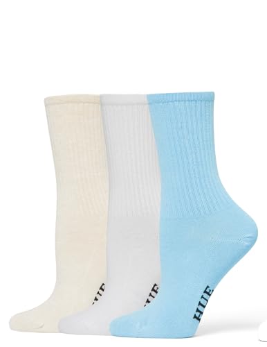 Image of HUE Women's Casual Ribbed Must-have Crew Lightweight Athletic Socks 3 Pair Pack