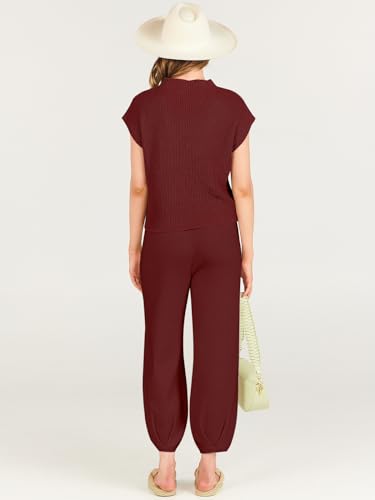 Image of ANRABESS Women's Two Piece Outfits Sweater Sets Knit Pullover Tops and High Waisted Pants Tracksuit Lounge Sets