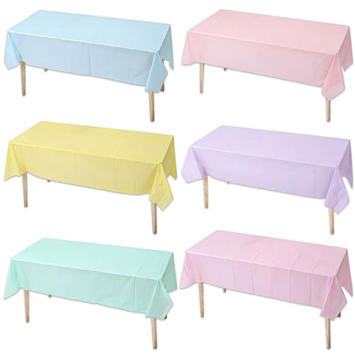 Hazyore 6 Pack Disposable Plastic Tablecloths in Disposable Rectangle Table Covers for Wedding Birthday Party Spring Easter and Summer Party Decorations