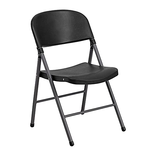 Flash Furniture 6 Pack HERCULES Series 330 lb. Capacity Black Plastic Folding Chair with Charcoal Frame