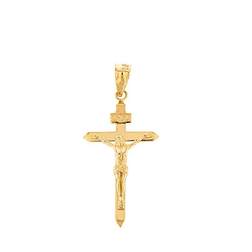 Solid 14k Yellow Gold Linear Cross INRI Crucifix Charm Pendant (1.15