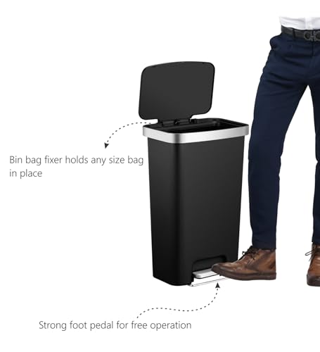 Image of Obsessions EKO 45L Plastic Step Bin with Pedal,Large Capacity Trash Can Ideal for Home, Kitchen and Office,Black