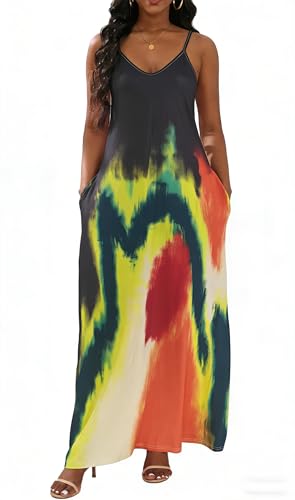 Image of vunahzma Womens Casual Fashion Sleeveless Plus Size Loose Long Sexy Maxi Dress with Pockets