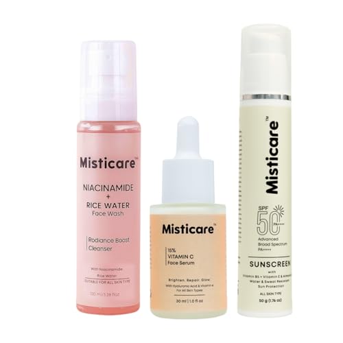 Image of Hydration & Repair Skincare Combo - Rice Water Face Wash for Gentle Cleansing, Vitamin C Serum for Brightening & Repair, SPF 50 Sunscreen for Broad Spectrum UVA & UVB Sun Protection