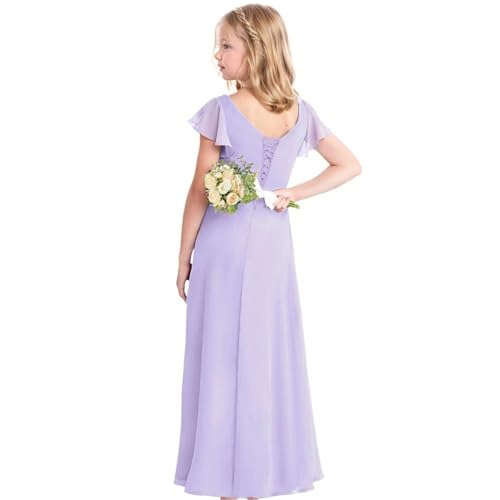 Junior Bridesmaid Dresses for Girls Teens Chiffon - Ruffle Sleeves Formal Party Gown V Neck Flower Girl Dress4