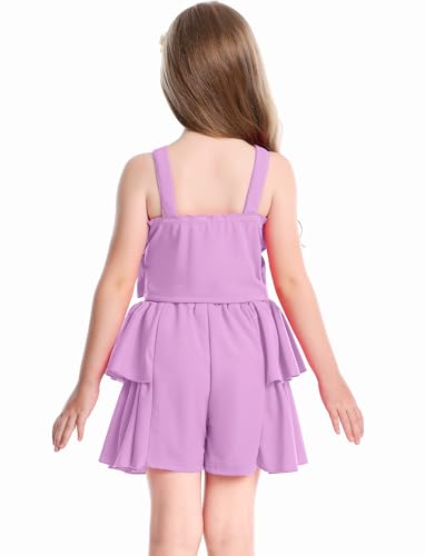 Image of Cute Toddler Girls Two Piece Short Sets Ruffle Sleeveless Top and Elastic Waistband Short Sets