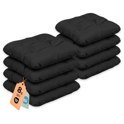 SuperKissen24. Coussin pour Chaise, Siège, Banc de Jardin, Canapé - Lot de 8 Coussins 45x45 cm - Bain de Soleil - Intérieur/Extérieur – imperméable - Noir