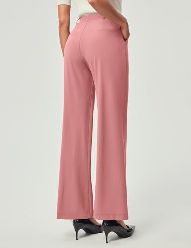Image of IUGA Dress Pants Women Stretchy Wide Leg Work Pants Business Casual Outfits | Teacher Outfits for Women, Work Clothes, Trousers, Slacks, High Waisted, Pull on, Comfy, Office, Travel, Interview