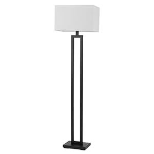 Globe Electric 67046 58″ Floor Lamp, Matte Black Finish, White Linen Rectangular Shade, Modern Geometric Cutout Design, E26 Base