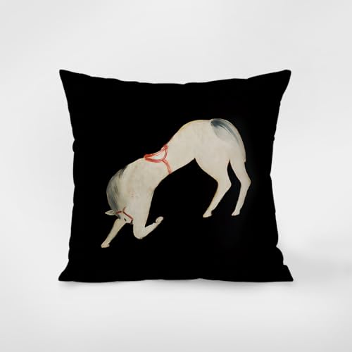 Coussin Deco Cheval Noir Rouge Coussin Canapé Coton Lin Housse de Coussin avec Fermeture Eclair Cachée Coussin Decoratif Respirabilité Coussin Canapé...