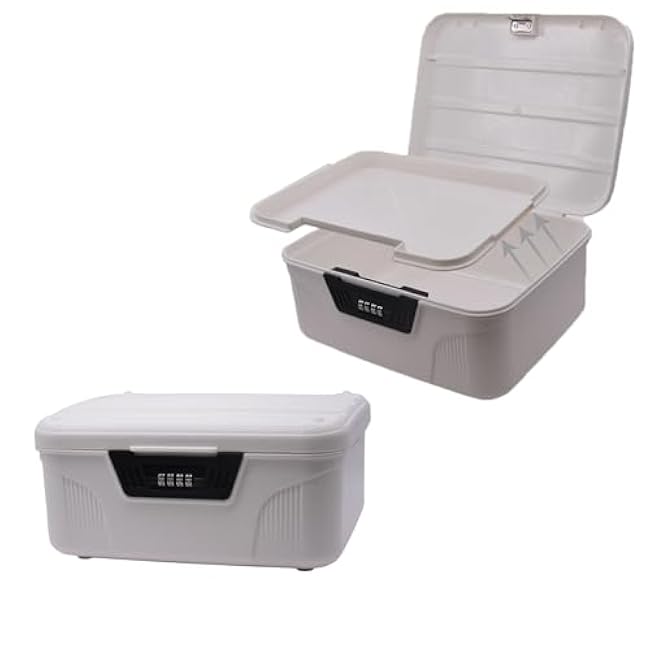 Lockable Storage Container Bin, 2.3 Gallon Portable Lock Box with Combination, Versatile Password Organize Locking Box for Home Office School Travel Business(White)