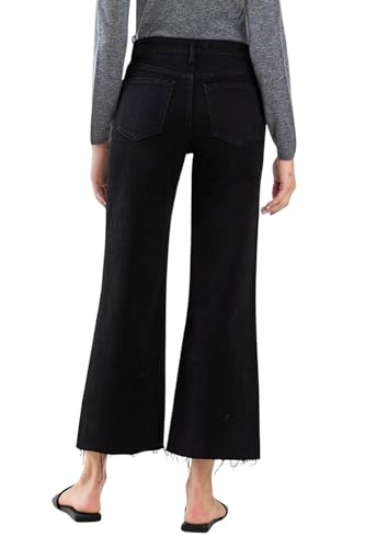 Women's High-Rise Raw Hem Cropped Wide Leg Jeans in Jet Black2
