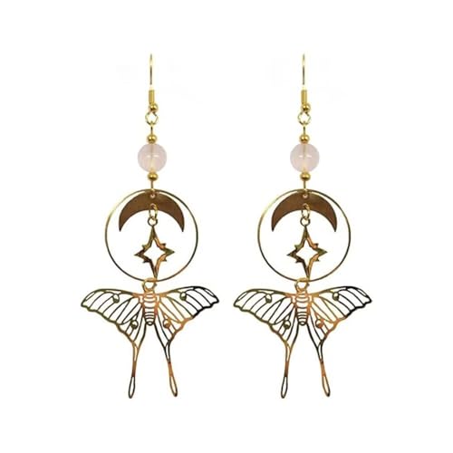 Gothic Vintage Butterfly Earrings, Sun and Moon Earrings for Women, Luna Moth Earrings, Long Dangle Crystal Earrings, Vintage Goth Jewelry