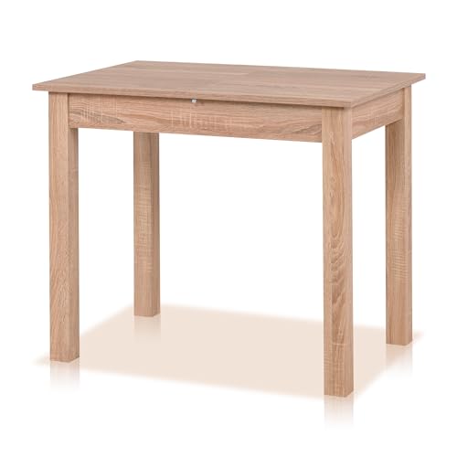 smart Esstisch 90x60 cm Eiche, Küchentisch ausziehbar bis 130 cm, Esszimmertisch aus Holzwerkstoff inkl. erweiterbare Auszugsplatte, moderner Tisch für bis zu 6 Personen
