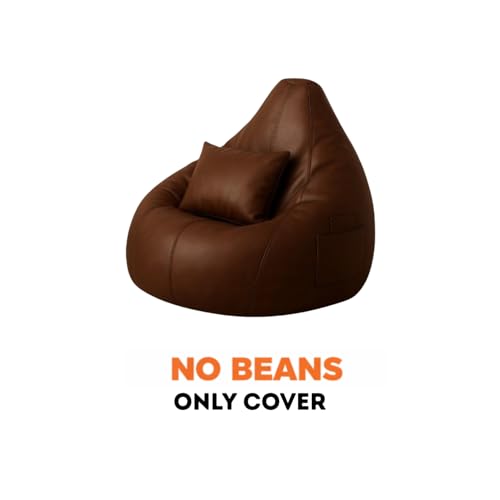 Image of Bean Bag Cover for Adults & Kids with Side Pocket - Soft Cover, Versatile for Living Room, Bedroom, Gaming & Relaxation | Cover Only (Free Pillow, No Beans) (Brown, XXL)