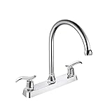SOLVEX 2 Handle Kitchen Sink Faucet, High Arc 360 Swivel Stainless Steel Pipe 3 Hole Kitchen Faucet,
