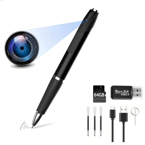 64GB Mini 1080P Camera Pen & Voice Recorder, One Touch Operation with Recharge for Meetings, Interviews, Notes