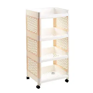 ATORSE Barthroom Rolling Utility Cart Mobile Storage Holder Trolley Cart Beige